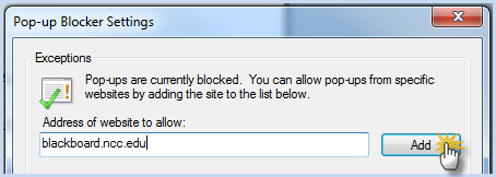 Image of Address of website to allow to pop-up
