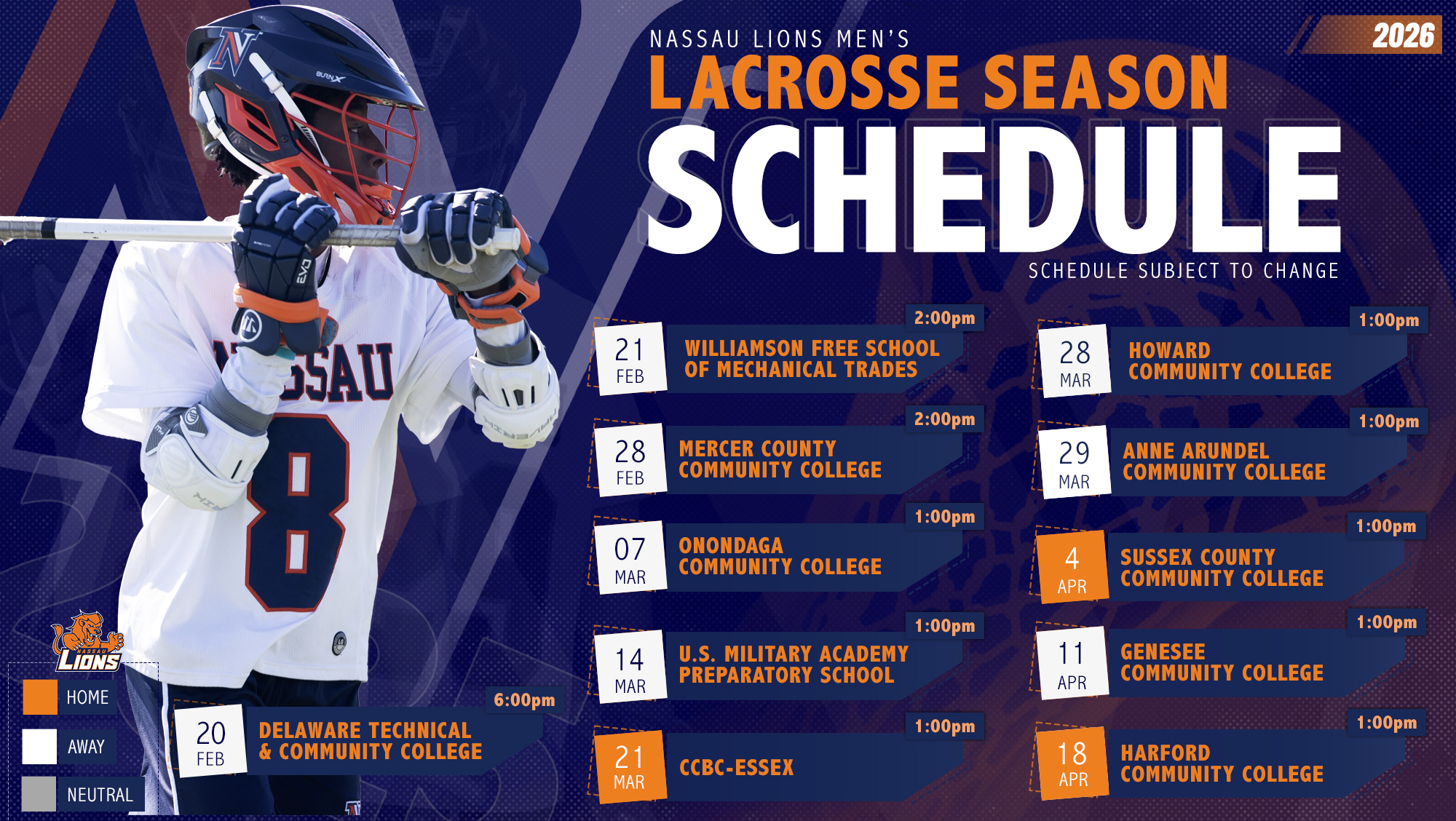 Lacrosse 2026 Season Schedule