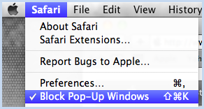 Safari disable Block Pop-up menu