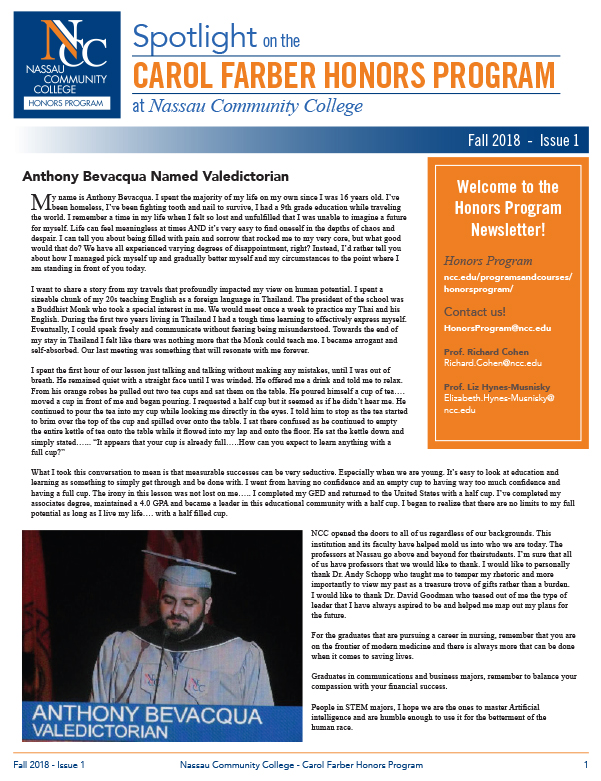 Honors Program Newsletter Fall 2018