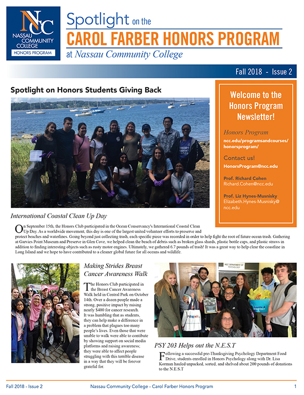 Honors Program Newsletter Fall 2018 Issue 2