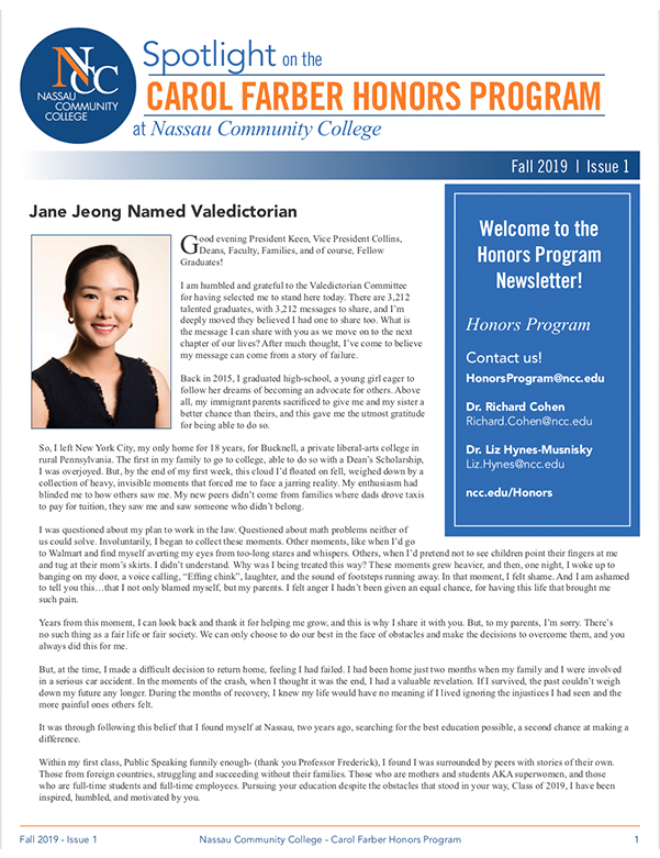 Honors Program Newsletter Fall 2019 Issue 