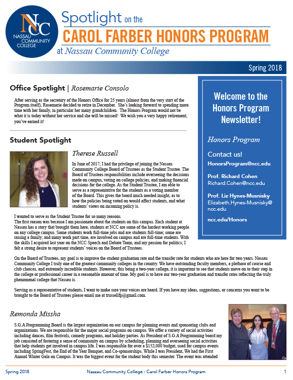 Honors Program Newsletter Spring 2018